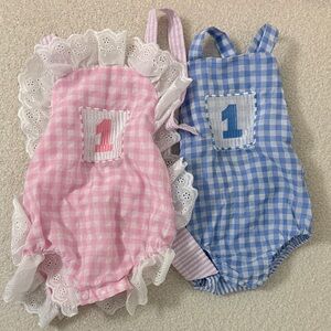 Pink and Blue Gingham Baby Rompers